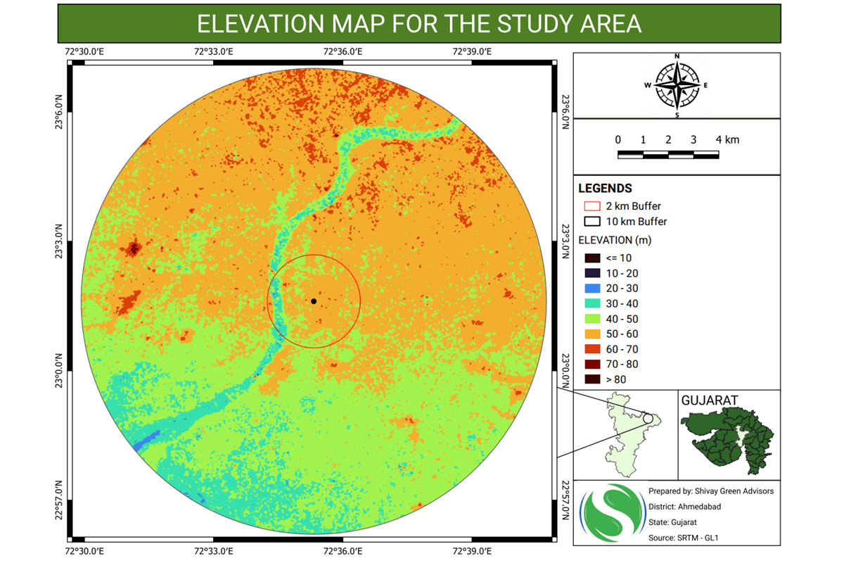 Elevation Map for the study Area-